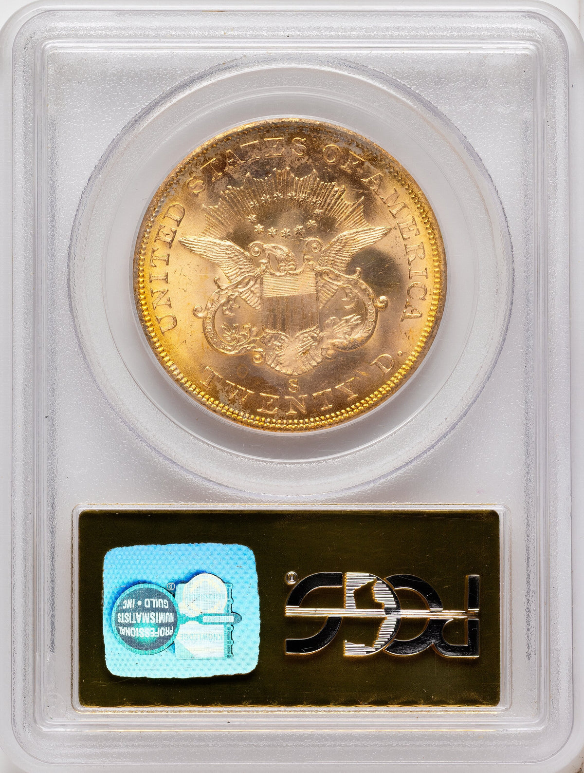 1857-S $20 Bold S Liberty Double Eagle PCGS MS64