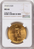 1914-S $20 Saint-Gaudens Double Eagle NGC MS66