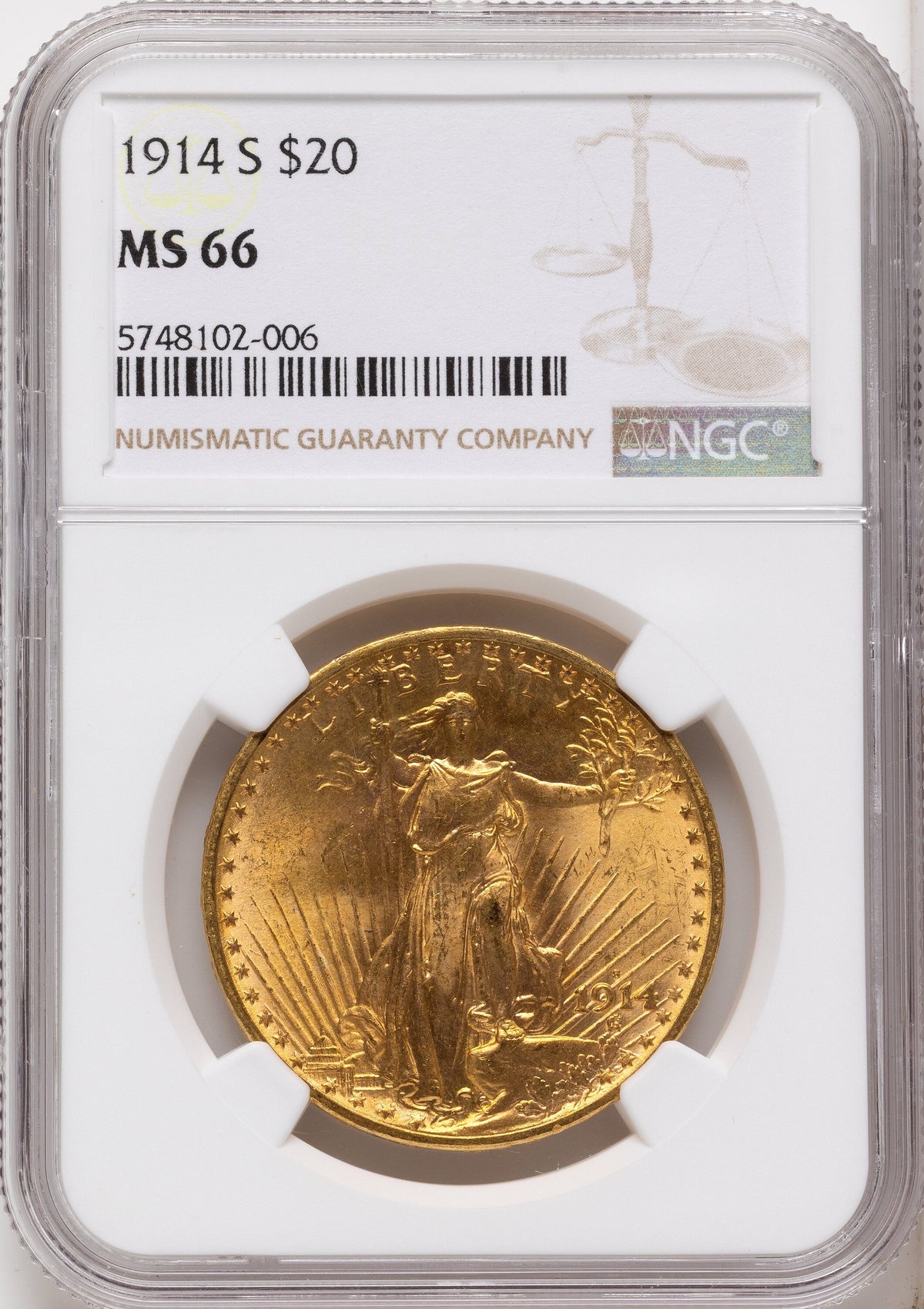 1914-S $20 Saint-Gaudens Double Eagle NGC MS66