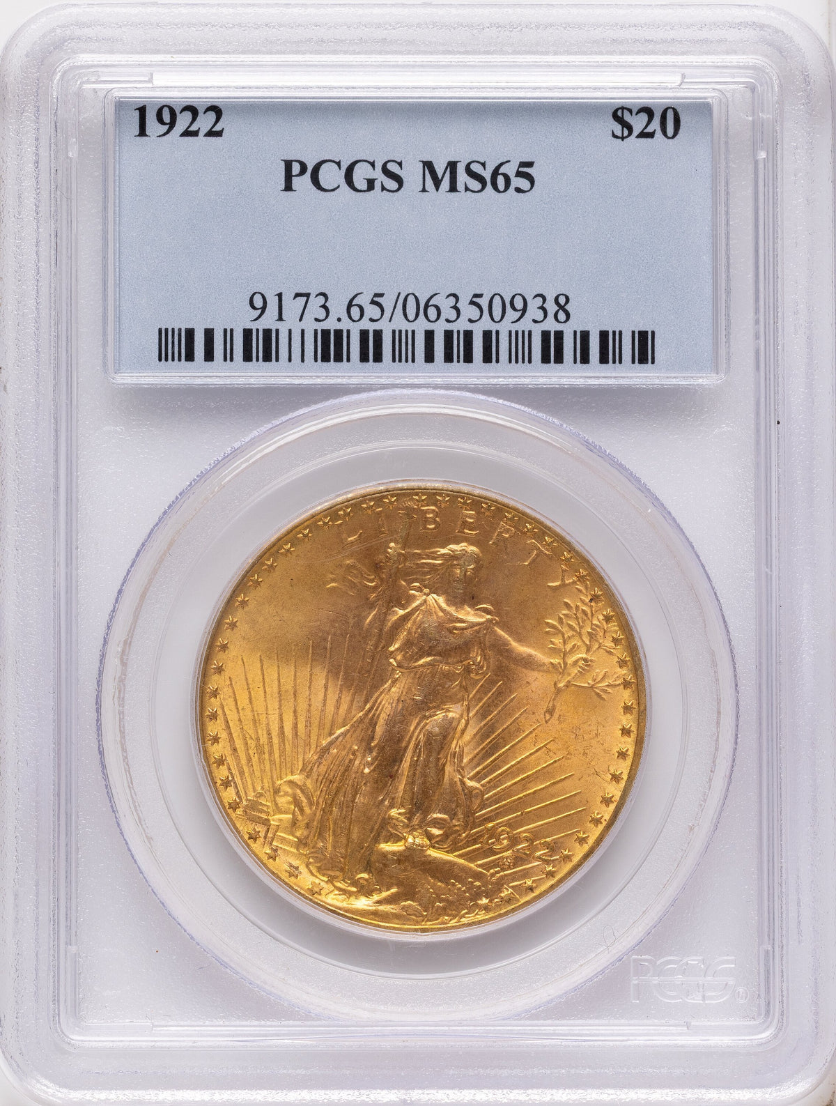 1922 $20 Saint-Gaudens Double Eagle PCGS MS65