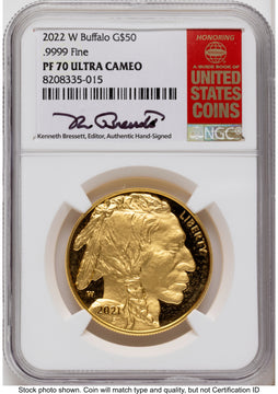 2022-W Proof Gold Buffalo 1 oz Kenneth Bressett Red Book NGC PF70