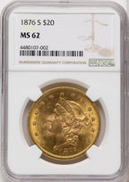 1876-S $20 Liberty Double Eagle NGC MS62