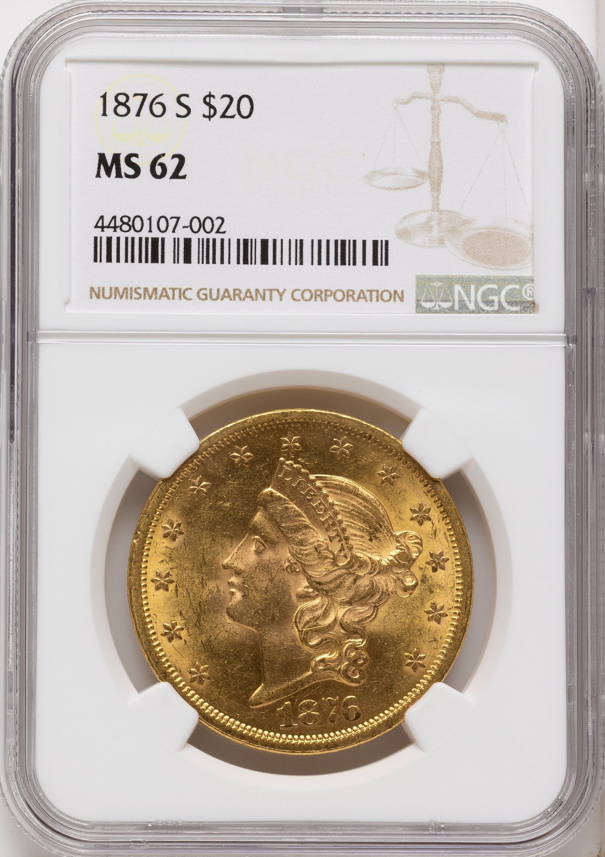 1876-S $20 Liberty Double Eagle NGC MS62