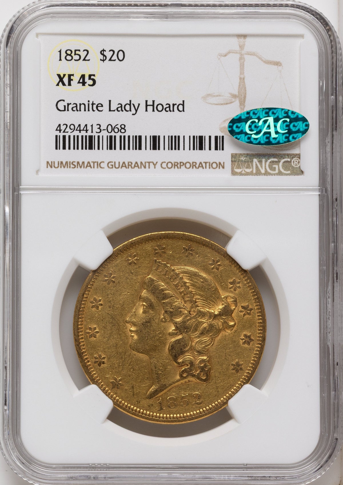 1852 $20 CAC Liberty Double Eagle NGC XF45