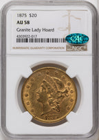 1875 $20 CAC Liberty Double Eagle NGC AU58