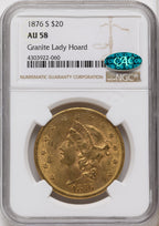 1876-S $20 CAC Liberty Double Eagle NGC AU58