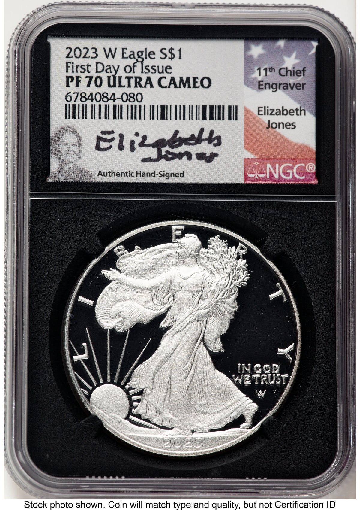 2023-W Proof Silver Eagle 1 oz FDI Elizabeth Jones NGC PF70