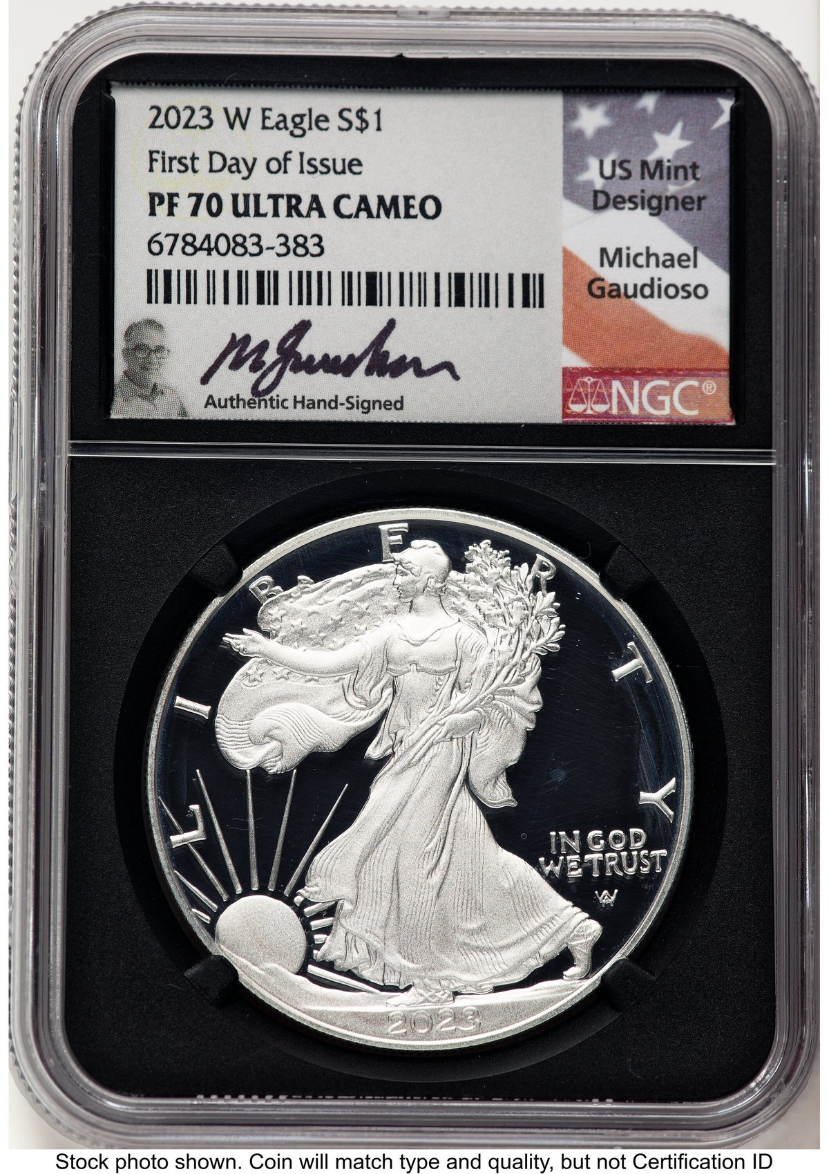 2023-W Proof Silver Eagle 1 oz FDI Michael Gaudioso NGC PF70