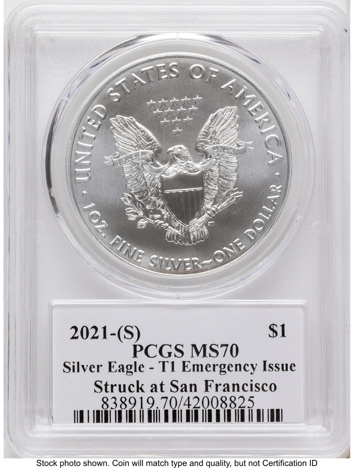 2021-(S) Silver Eagle Type 1 Emergency Production George Casey PCGS MS70