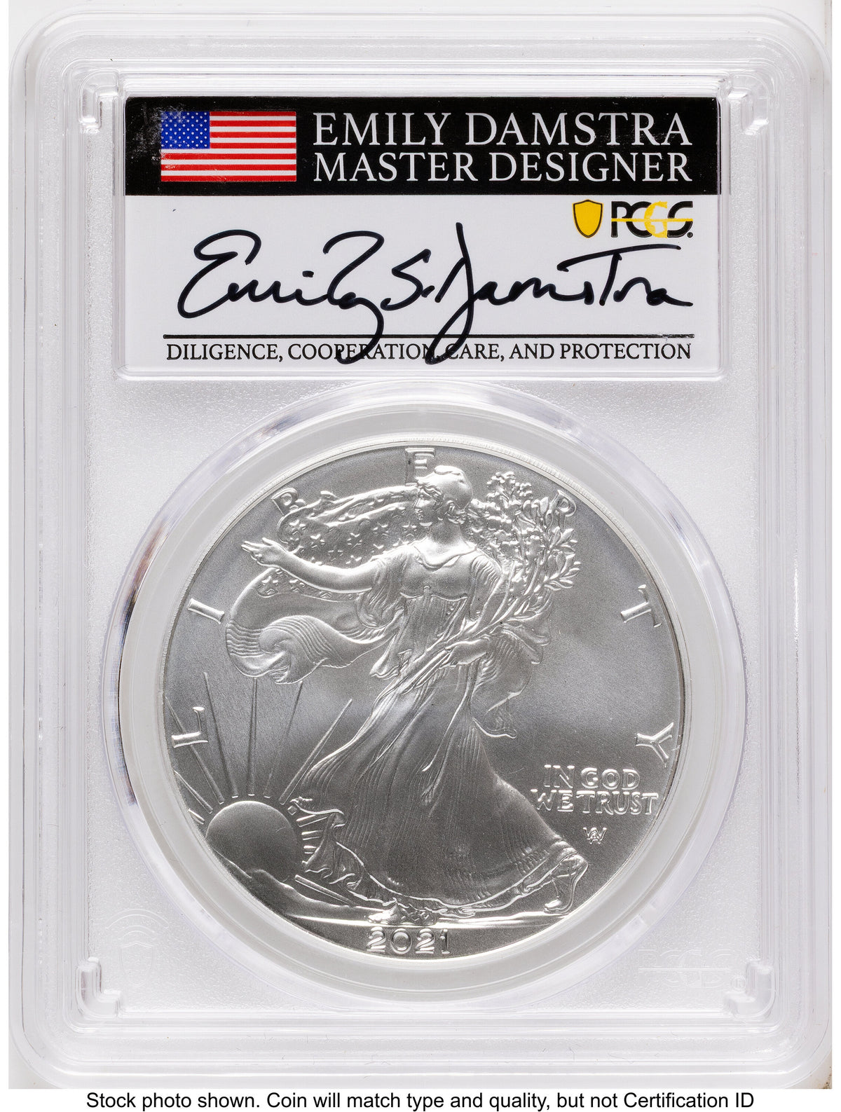 2021 Silver Eagle Type 2 Emily Damstra PCGS MS70