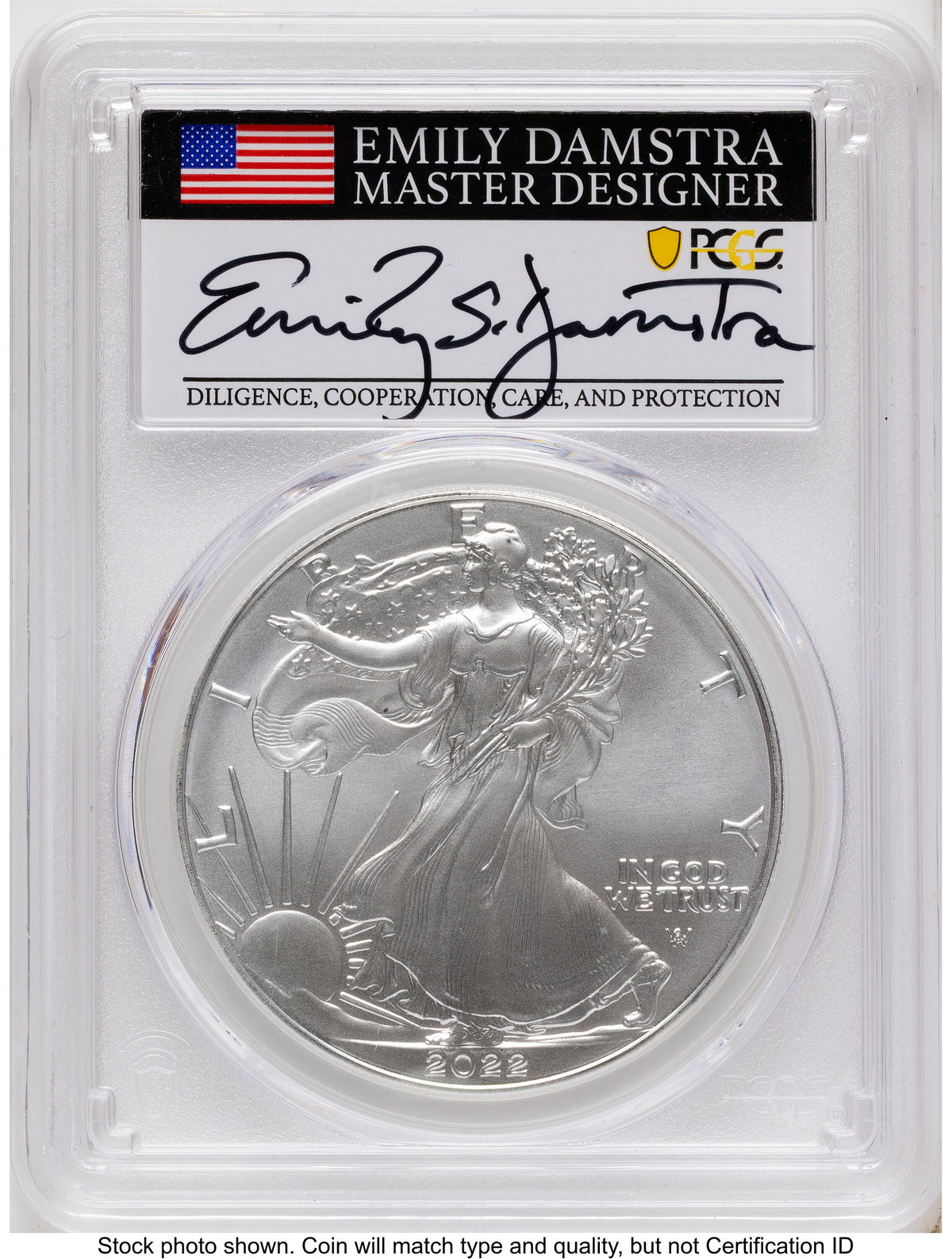 2022 Silver Eagle Emily Damstra PCGS MS70