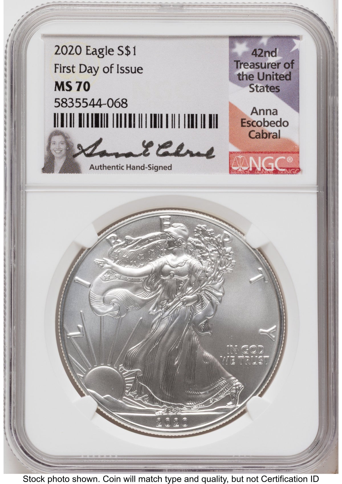 2020 Silver Eagle FDI Anna Cabral NGC MS70