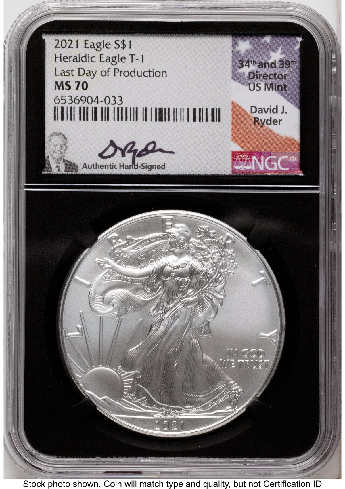 2021 Silver Eagle Type 1 David J Ryder Last Day of Production NGC MS70