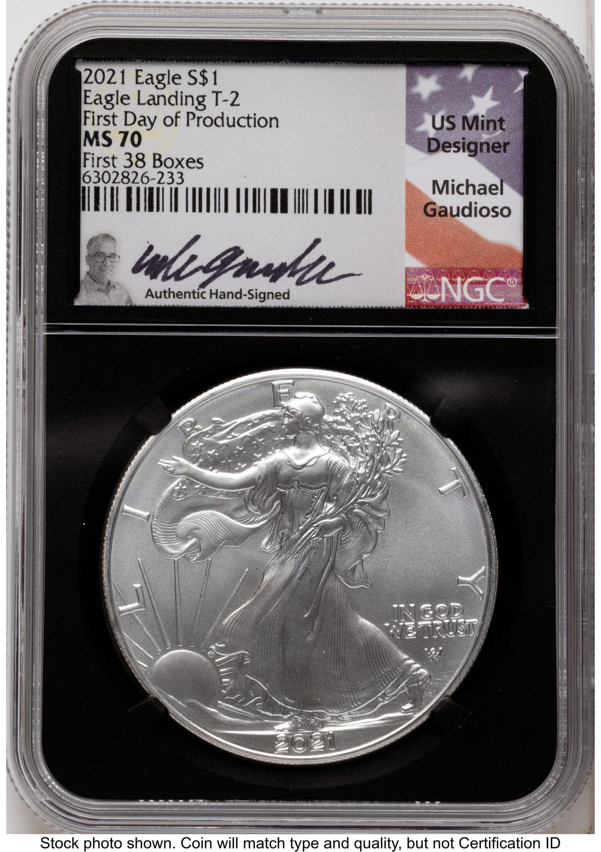 2021 Silver Eagle Type 2 Michael Gaudioso First Day of Production First 38 Boxes NGC MS70