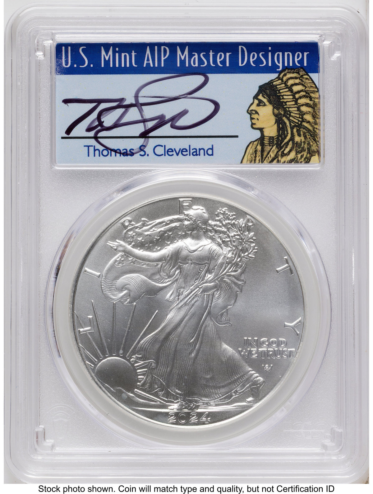 2024 Silver Eagle FS Thomas Cleveland Native American PCGS MS70