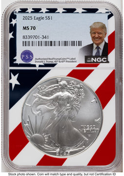2025 Silver Eagle Premier Select Series Trump Label Flag Core NGC MS70