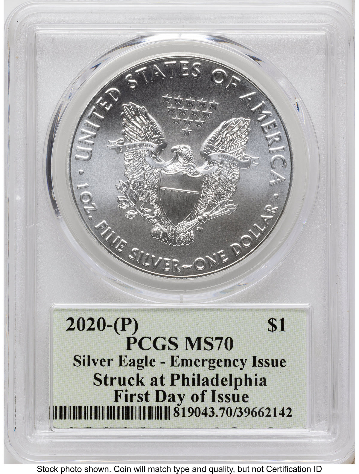 2020-(P) Silver Eagle Emergency Production FDI Thomas Cleveland Minuteman PCGS MS70