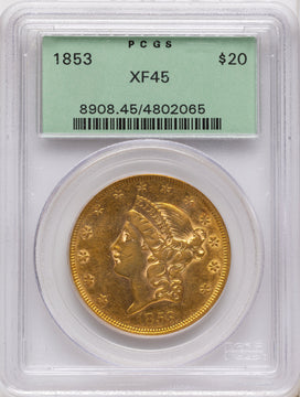 1853 $20 Liberty Double Eagle PCGS XF45