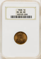 1928 1C RD Lincoln Cent NGC MS66