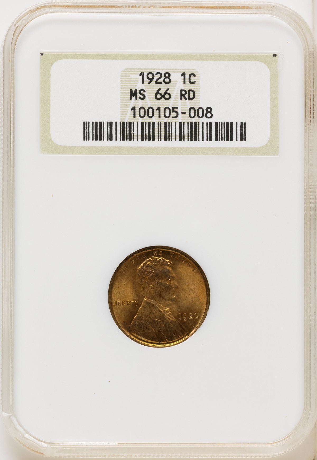 1928 1C RD Lincoln Cent NGC MS66