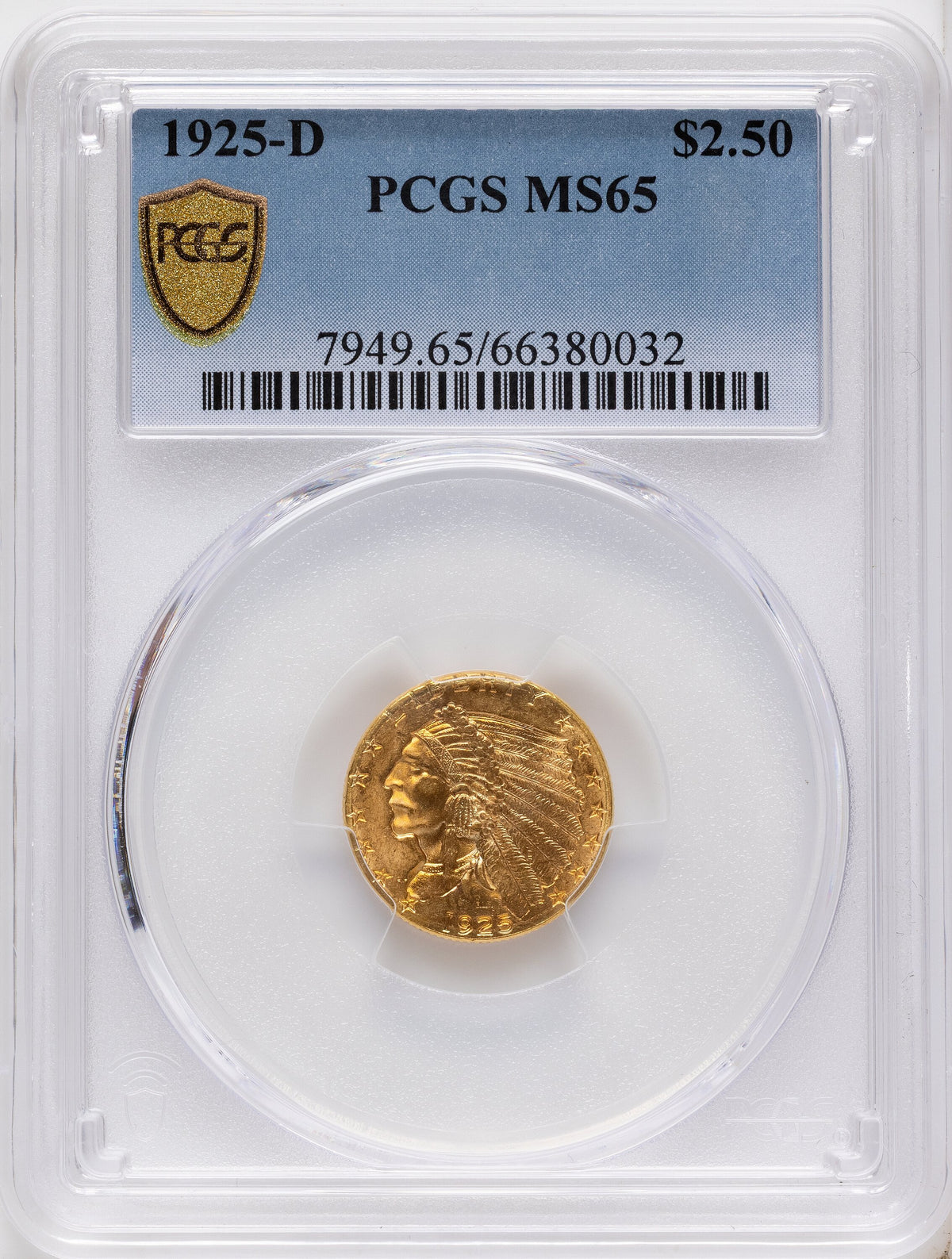 1925-D $2.50 Indian Quarter Eagle PCGS MS65