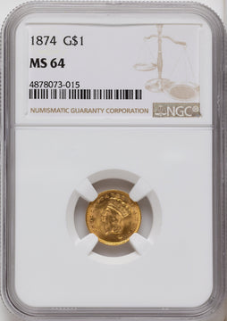 1874 G$1 Gold Dollar NGC MS64