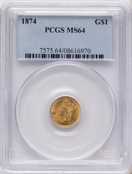 1874 G$1 Gold Dollar PCGS MS64
