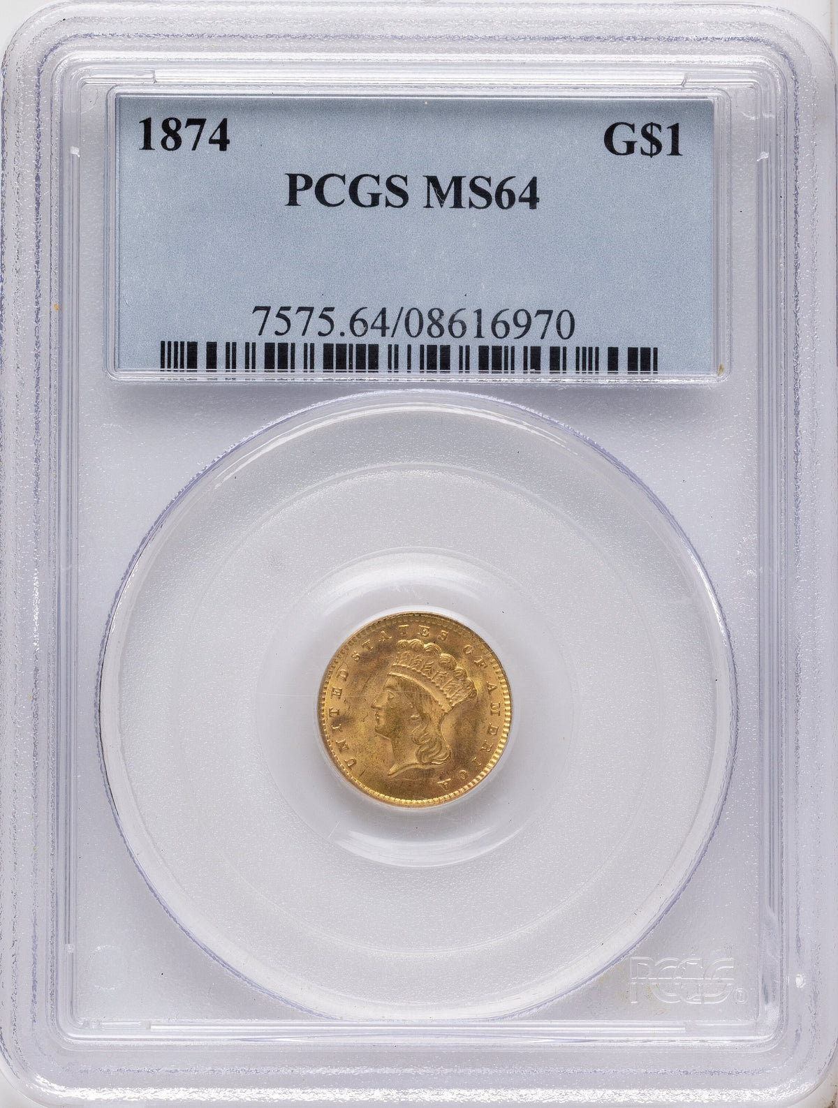 1874 G$1 Gold Dollar PCGS MS64