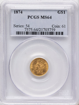 1874 G$1 Gold Dollar PCGS MS64