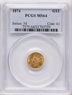 1874 G$1 Gold Dollar PCGS MS64
