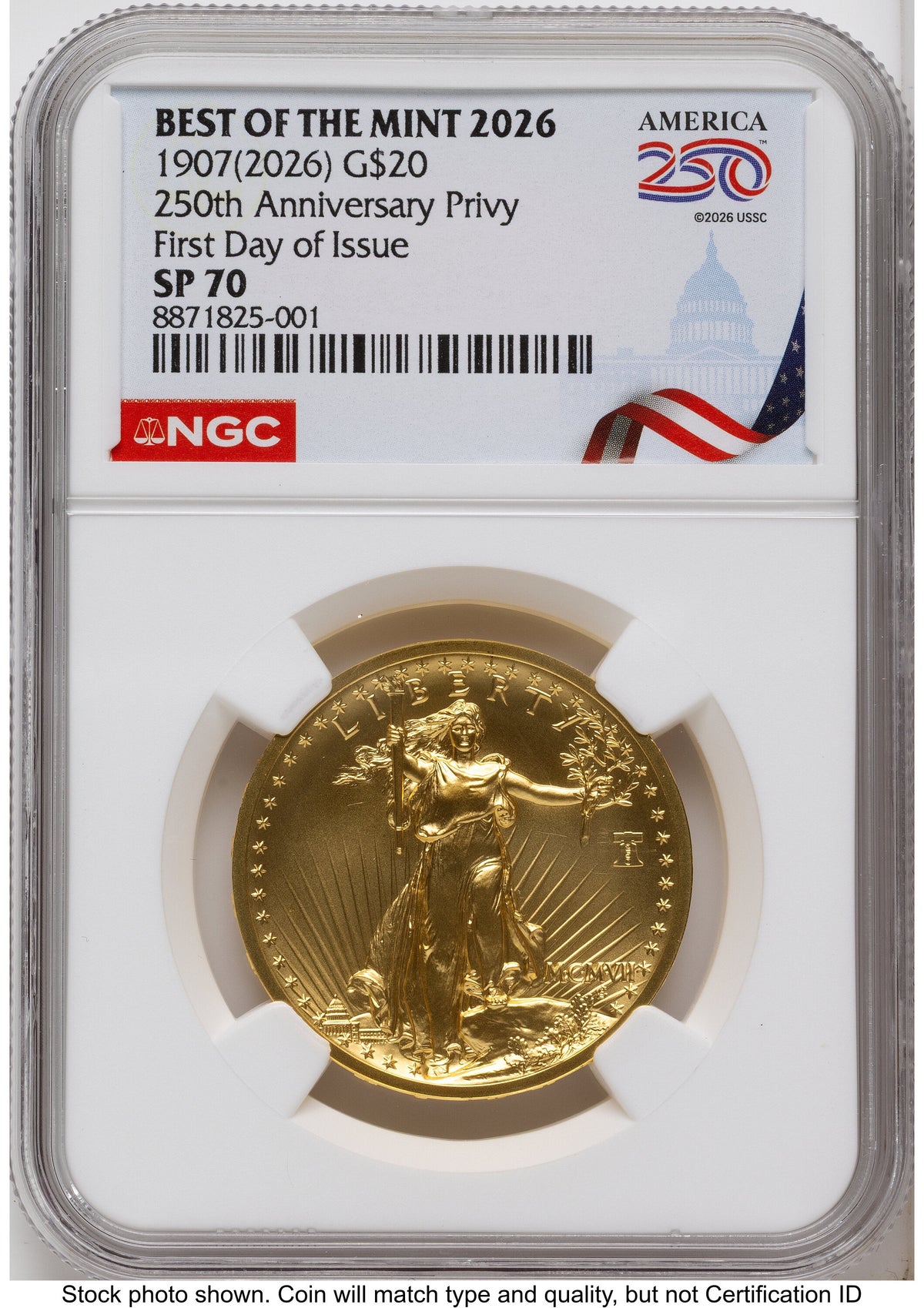 2026 2 Coin Best of the Mint 1907 Saint Gaudens $20 Gold 1 oz and Silver 1 oz Medal Set FDI America 250 Congress Building Label NGC MS70