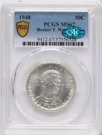 1948 50C Booker T. Washington CAC Commemorative Silver PCGS MS67