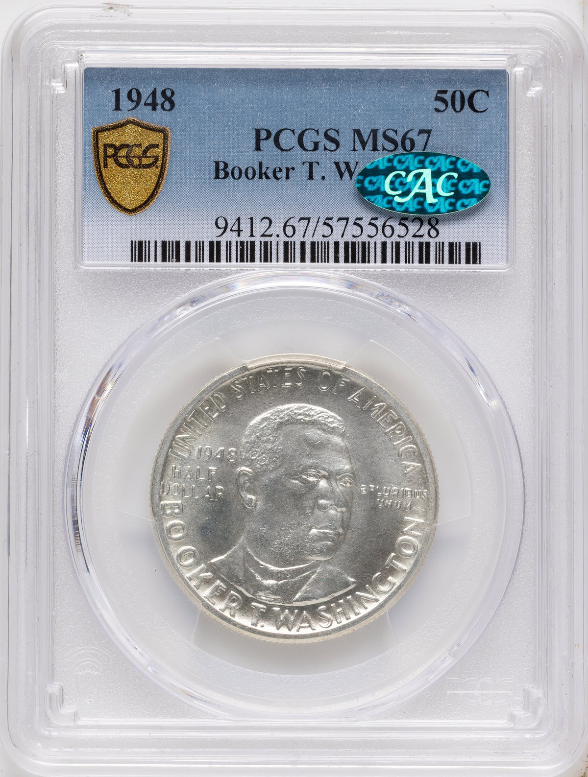 1948 50C Booker T. Washington CAC Commemorative Silver PCGS MS67