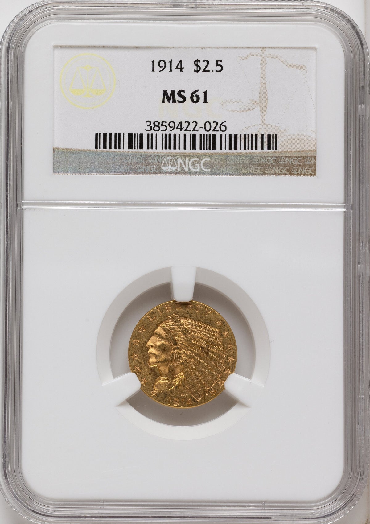 1914 $2.50 Indian Quarter Eagle NGC MS61