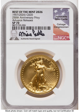 2026 2 Coin Best of the Mint 1907 Saint Gaudens $20 Gold 1 oz and Silver 1 oz Medal Set AR Mike Castle NGC MS70