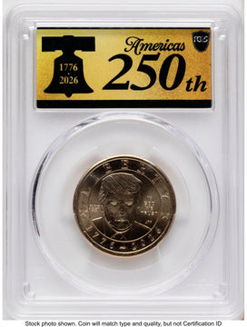 2026 Semiquincentennial President Donald J. Trump $1 (Privy Mark) FDI America 250 Label PCGS MS65