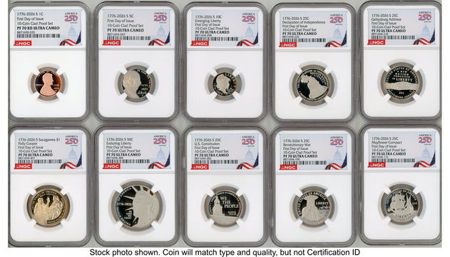 2026 10 Coin Semiquincentennial Clad Proof Set FDI America 250 Congress Building Label NGC PF70