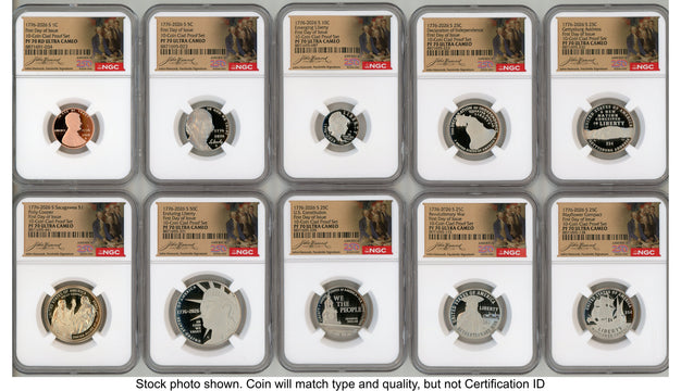 2026 10 Coin Semiquincentennial Clad Proof Set FDI America 250 John Hancock Label NGC PF70