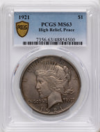 1921 Peace Peace Dollar PCGS MS63