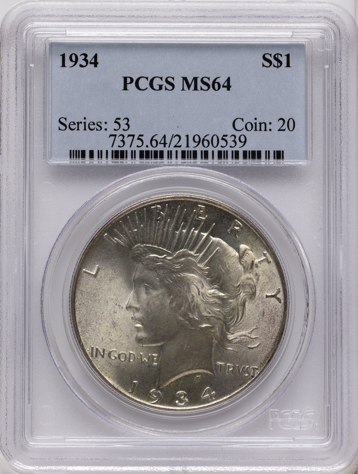 1934 Peace Dollar PCGS MS64