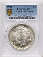 1921 Peace Dollar PCGS MS63