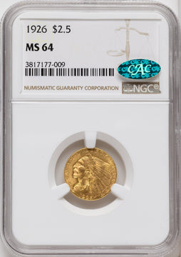 1926 $2.50 CAC Indian Quarter Eagle NGC MS64
