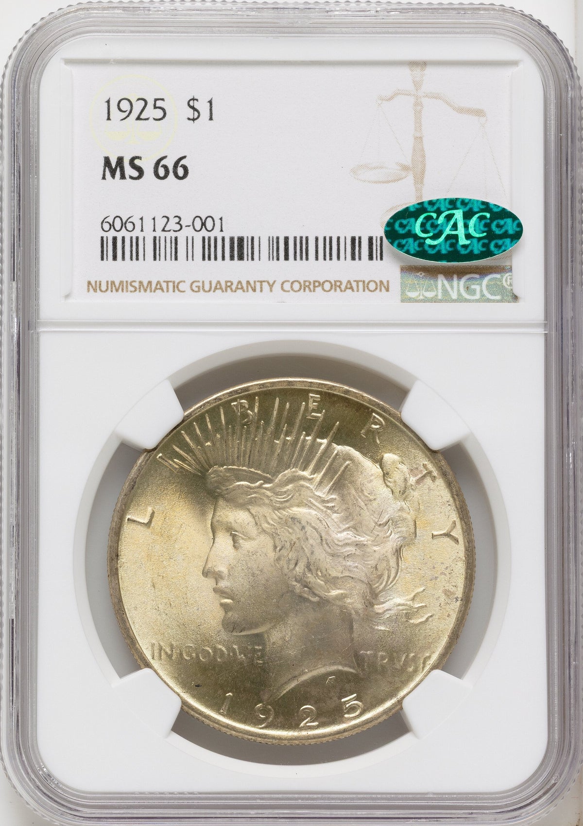 1925 CAC Peace Dollar NGC MS66