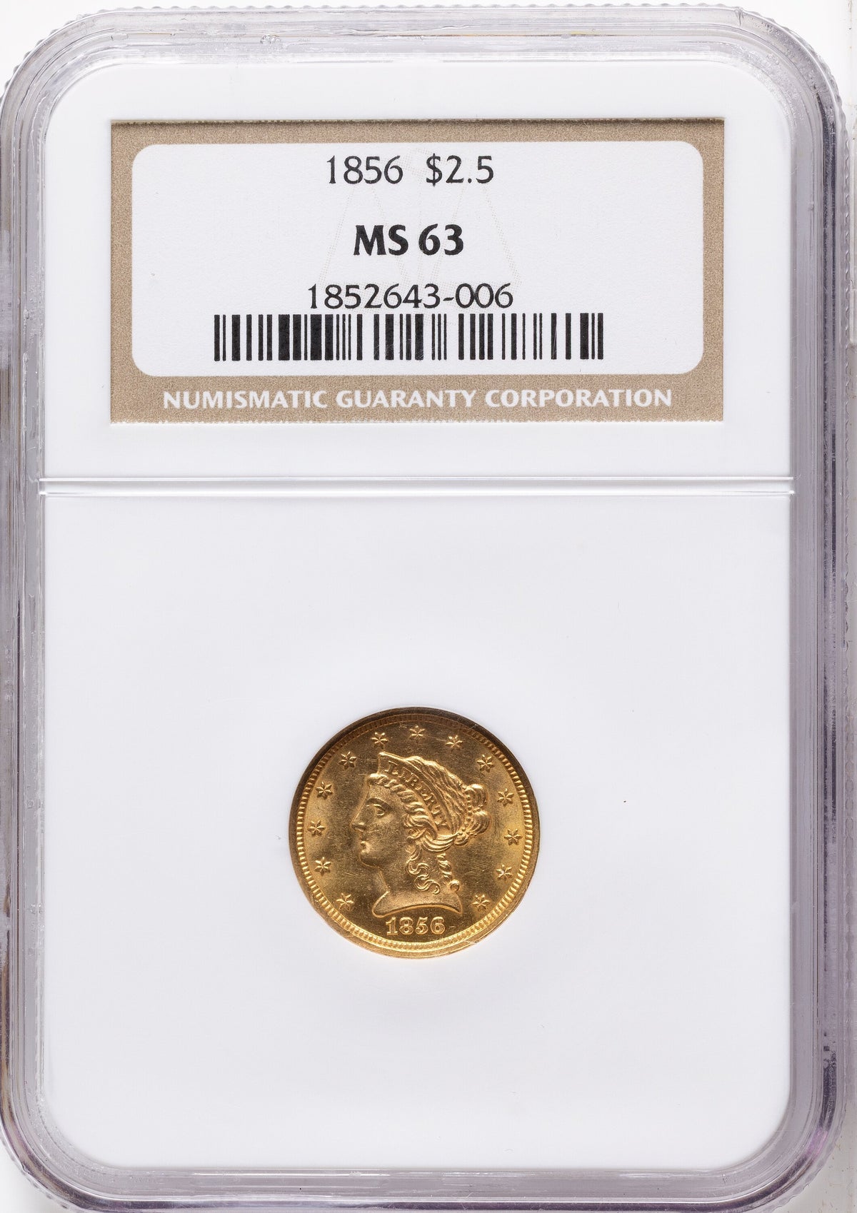 1856 $2.50 Liberty Quarter Eagle NGC MS63