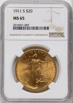 1911-S $20 Saint-Gaudens Double Eagle NGC MS65