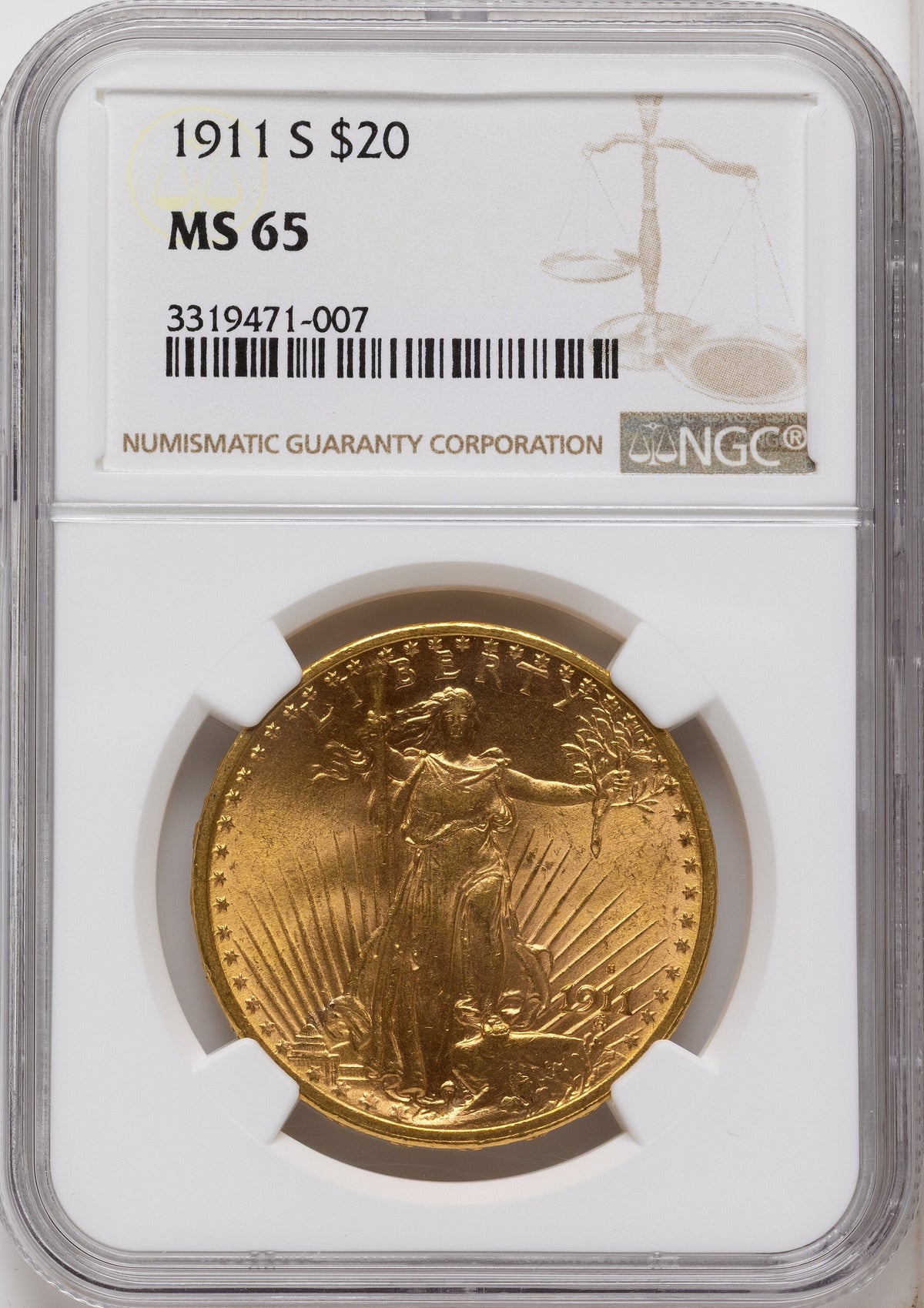 1911-S $20 Saint-Gaudens Double Eagle NGC MS65