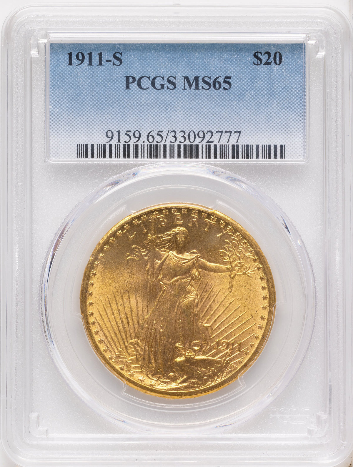 1911-S $20 Saint-Gaudens Double Eagle PCGS MS65