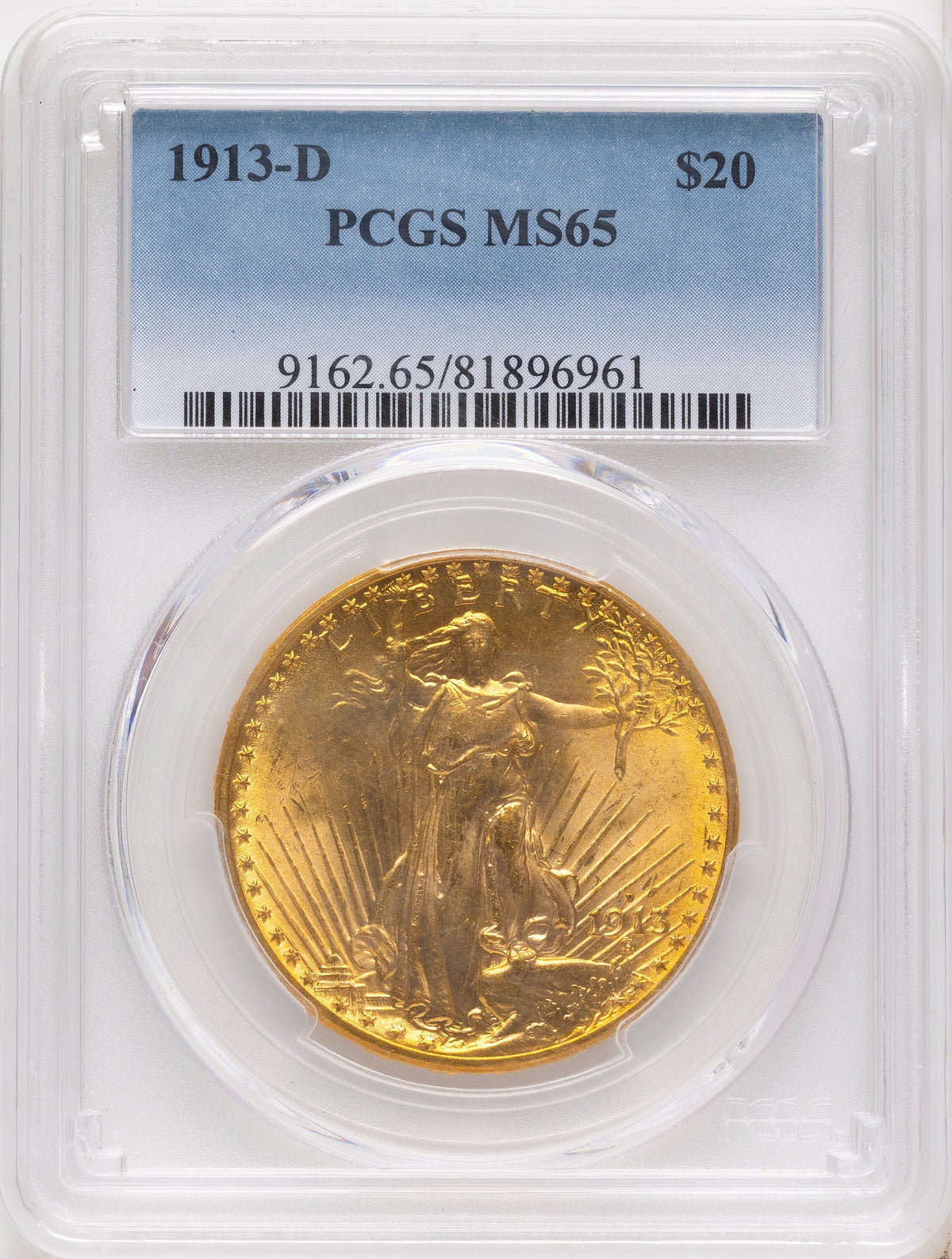 1913-D $20 Saint-Gaudens Double Eagle PCGS MS65