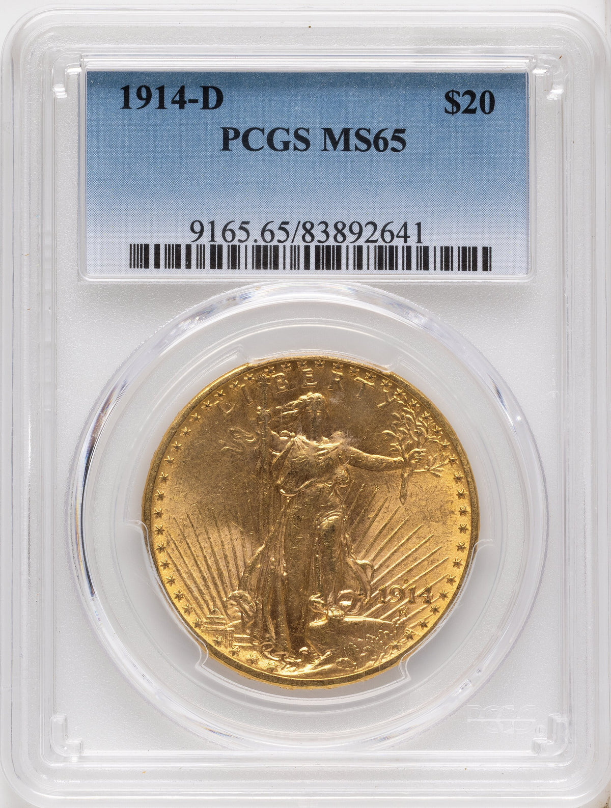 1914-D $20 Saint-Gaudens Double Eagle PCGS MS65