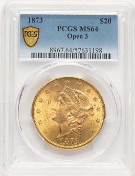 1873 $20 OPEN 3 Liberty Double Eagle PCGS MS64 (910639017)